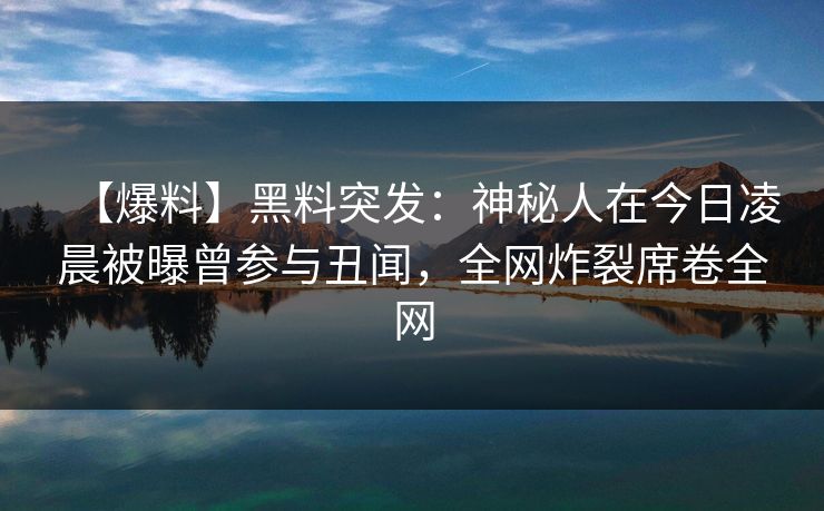 【爆料】黑料突发：神秘人在今日凌晨被曝曾参与丑闻，全网炸裂席卷全网